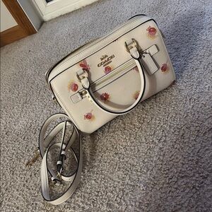 Coach Cream and Red Satchel with Structured Design